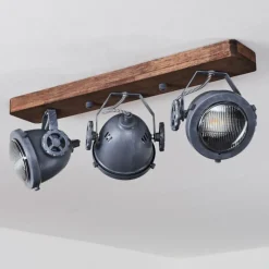 Lampes Industrielles-hofstein Plafonnier Herford Gris, Bois foncé, 3 lumières