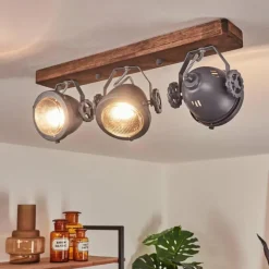 Lampes Industrielles-hofstein Plafonnier Herford Gris, Bois foncé, 3 lumières