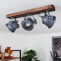 Lampes Industrielles-hofstein Plafonnier Herford Gris, Bois foncé, 3 lumières