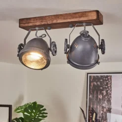 Lampes Industrielles-hofstein Plafonnier Herford Gris, Bois foncé, 2 lumières