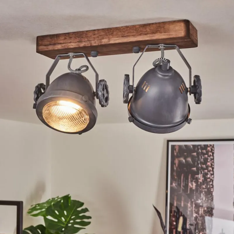 Lampes Industrielles-hofstein Plafonnier Herford Gris, Bois foncé, 2 lumières