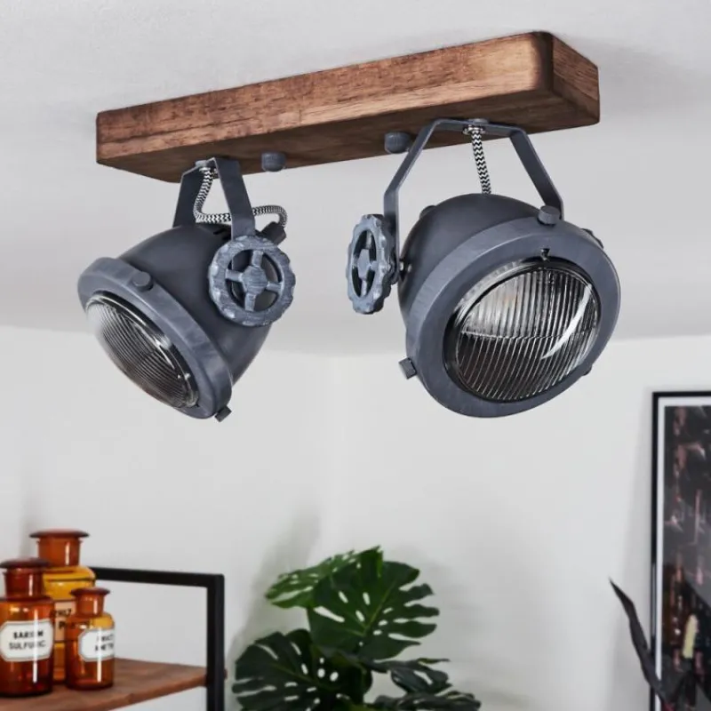 Lampes Industrielles-hofstein Plafonnier Herford Gris, Bois foncé, 2 lumières