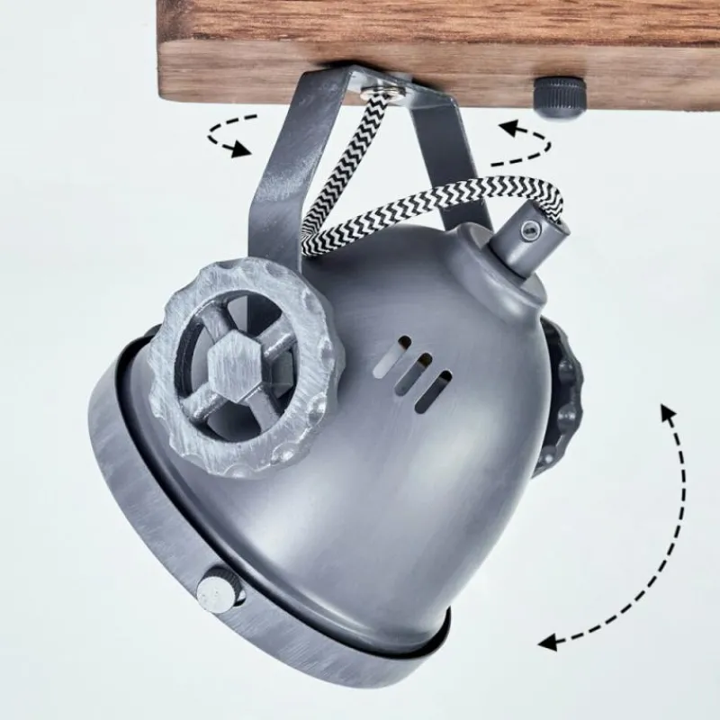 Lampes Industrielles-hofstein Plafonnier Herford Gris, Bois foncé, 2 lumières