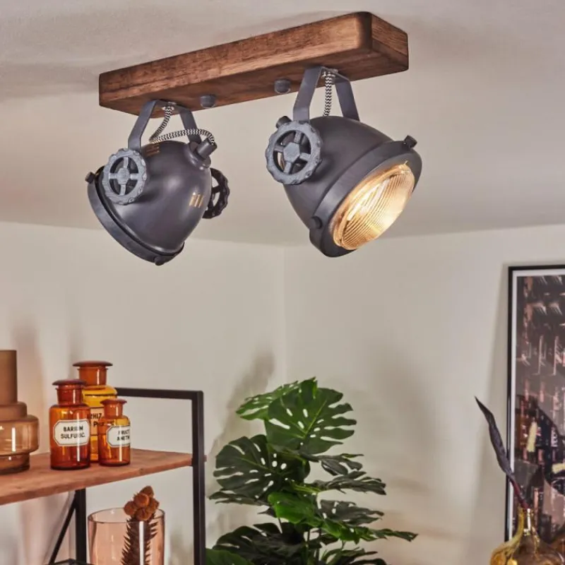 Lampes Industrielles-hofstein Plafonnier Herford Gris, Bois foncé, 2 lumières