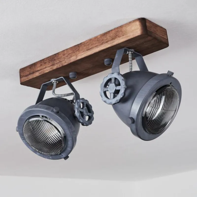 Lampes Industrielles-hofstein Plafonnier Herford Gris, Bois foncé, 2 lumières