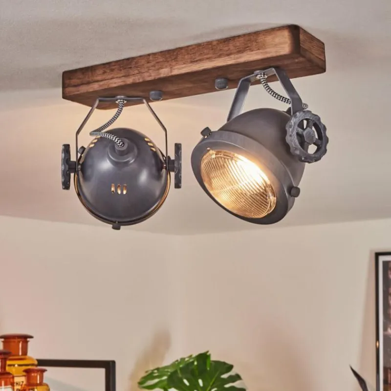 Lampes Industrielles-hofstein Plafonnier Herford Gris, Bois foncé, 2 lumières