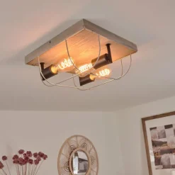 Lampes Vintages & Rétros-hofstein Plafonnier Hodne Gris, Écru, Noir, 3 lumières