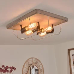 Lampes Vintages & Rétros-hofstein Plafonnier Hodne Gris, Écru, Noir, 4 lumières