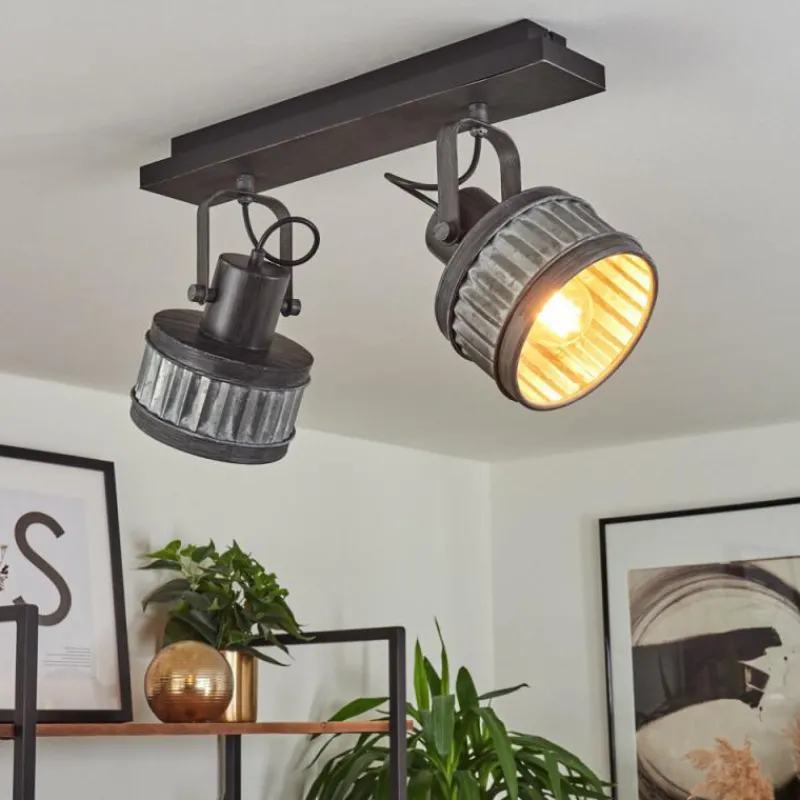 Lampes Industrielles-hofstein Plafonnier Holsa Noir, 2 lumières