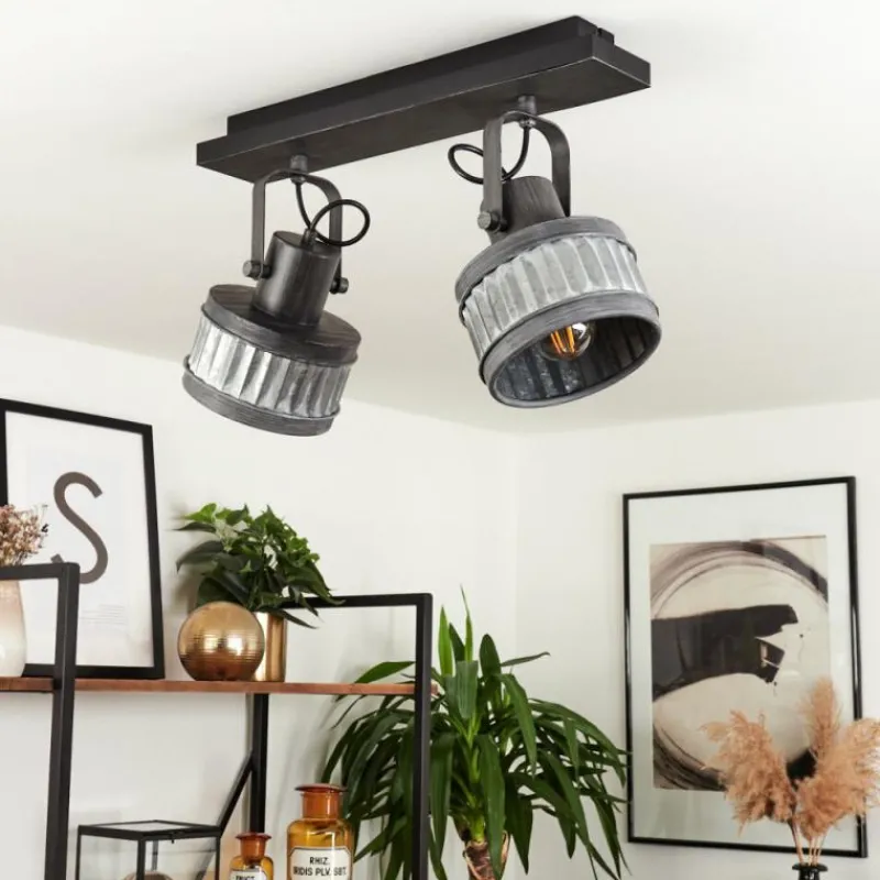 Lampes Industrielles-hofstein Plafonnier Holsa Noir, 2 lumières