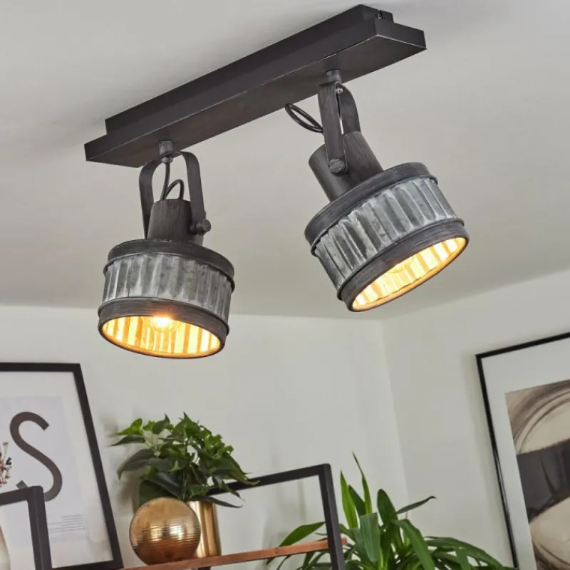 Lampes Industrielles-hofstein Plafonnier Holsa Noir, 2 lumières