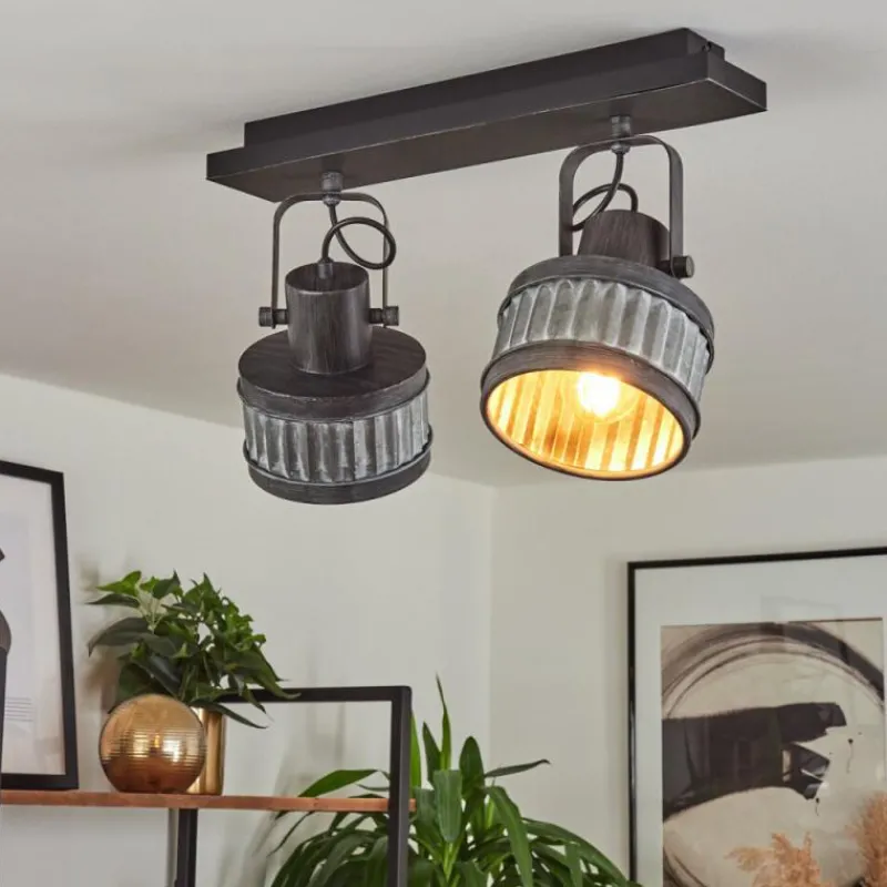 Lampes Industrielles-hofstein Plafonnier Holsa Noir, 2 lumières