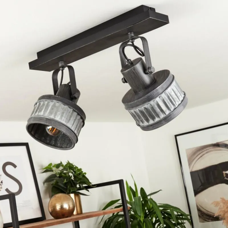 Lampes Industrielles-hofstein Plafonnier Holsa Noir, 2 lumières