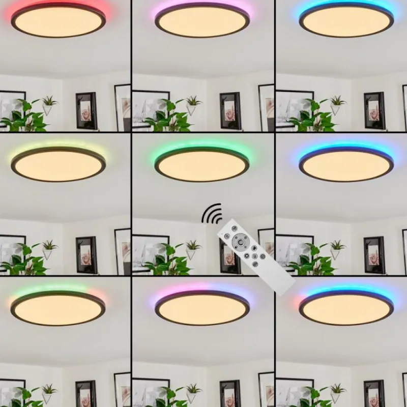 hofstein Plafonnier Hortinhas LED Noir, 1 lumière, Télécommandes, Changeur de couleurs
