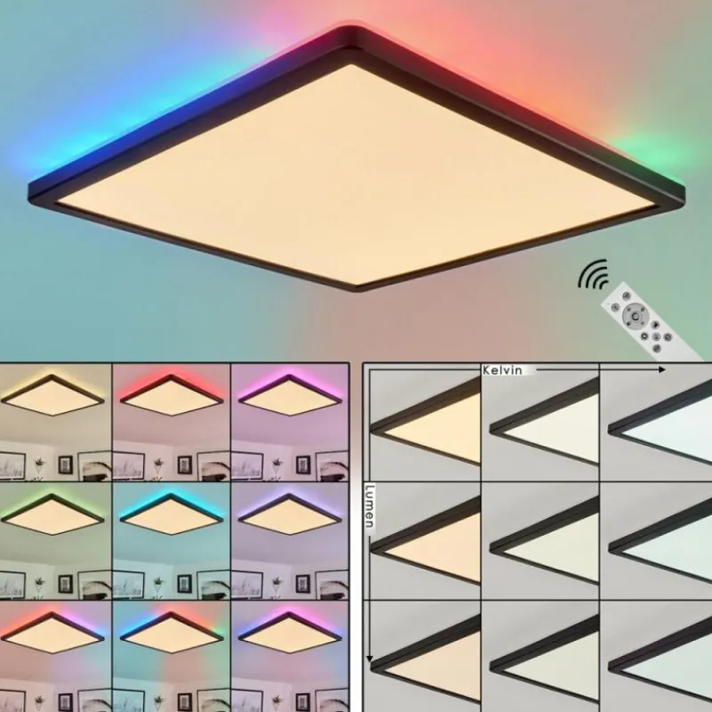 hofstein Plafonnier Hortinhas LED Noir, 1 lumière, Télécommandes, Changeur de couleurs