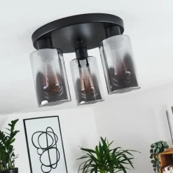 Suspension Verre Fumé-hofstein Plafonnier Hunouri Noir, 3 lumières