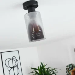 Suspension Verre Fumé-hofstein Plafonnier Hunouri Noir, 1 lumière
