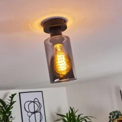 Suspension Verre Fumé-hofstein Plafonnier Hunouri Noir, 1 lumière