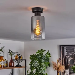 Suspension Verre Fumé-hofstein Plafonnier Hunouri Noir, 1 lumière