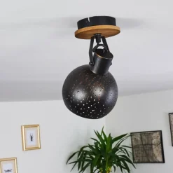 Lampes Vintages & Rétros-hofstein Plafonnier Imana Bois foncé, Noir, 1 lumière