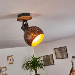 Lampes Vintages & Rétros-hofstein Plafonnier Imana Bois foncé, Noir, 1 lumière