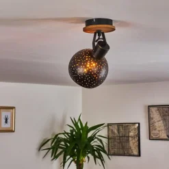 Lampes Vintages & Rétros-hofstein Plafonnier Imana Bois foncé, Noir, 1 lumière