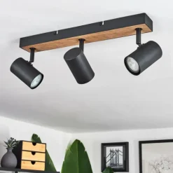 Luminaires Scandinaves-hofstein Plafonnier Javel Brun, Couleur bois, Noir, 3 lumières