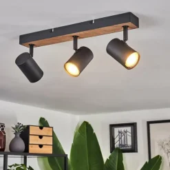 Luminaires Scandinaves-hofstein Plafonnier Javel Brun, Couleur bois, Noir, 3 lumières