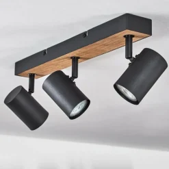 Luminaires Scandinaves-hofstein Plafonnier Javel Brun, Couleur bois, Noir, 3 lumières