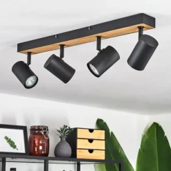 Luminaires Scandinaves-hofstein Plafonnier Javel Brun, Couleur bois, Noir, 4 lumières