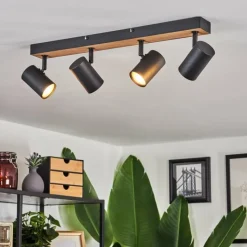 Luminaires Scandinaves-hofstein Plafonnier Javel Brun, Couleur bois, Noir, 4 lumières