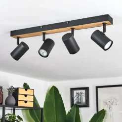 Luminaires Scandinaves-hofstein Plafonnier Javel Brun, Couleur bois, Noir, 4 lumières