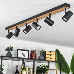 Luminaires Scandinaves-hofstein Plafonnier Javel Brun, Couleur bois, Noir, 6 lumières