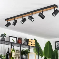 Luminaires Scandinaves-hofstein Plafonnier Javel Brun, Couleur bois, Noir, 6 lumières