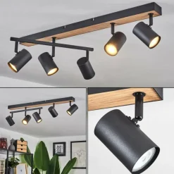 Luminaires Scandinaves-hofstein Plafonnier Javel Brun, Couleur bois, Noir, 5 lumières