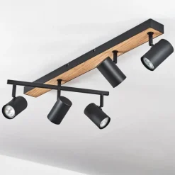 Luminaires Scandinaves-hofstein Plafonnier Javel Brun, Couleur bois, Noir, 5 lumières