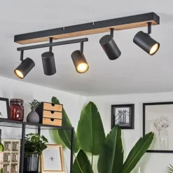 Luminaires Scandinaves-hofstein Plafonnier Javel Brun, Couleur bois, Noir, 5 lumières