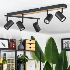 Luminaires Scandinaves-hofstein Plafonnier Javel Brun, Couleur bois, Noir, 5 lumières