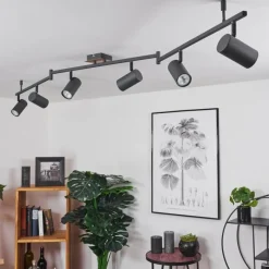 hofstein Plafonnier Javel Brun, Gris, Couleur bois, Noir, 6 lumières