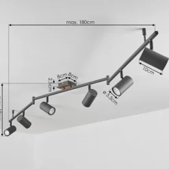 hofstein Plafonnier Javel Brun, Gris, Couleur bois, Noir, 6 lumières