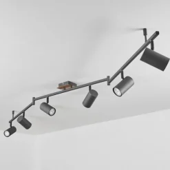 hofstein Plafonnier Javel Brun, Gris, Couleur bois, Noir, 6 lumières