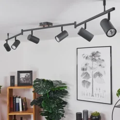 hofstein Plafonnier Javel Brun, Gris, Couleur bois, Noir, 6 lumières