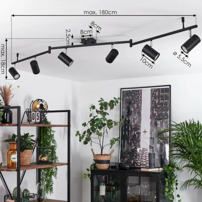 hofstein Plafonnier Javel Chrome, Noir, 6 lumières