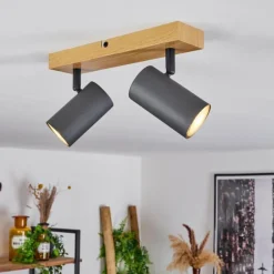 hofstein Plafonnier Javel Couleur bois, Noir, 2 lumières