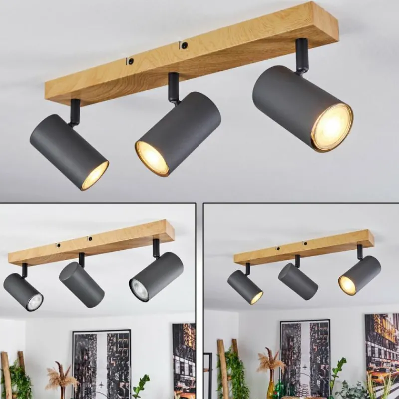 hofstein Plafonnier Javel Couleur bois, Noir, 3 lumières