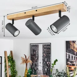 hofstein Plafonnier Javel Couleur bois, Noir, 3 lumières