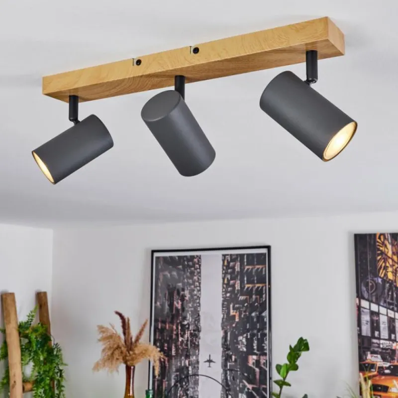 hofstein Plafonnier Javel Couleur bois, Noir, 3 lumières