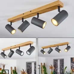 hofstein Plafonnier Javel Couleur bois, Noir, 4 lumières