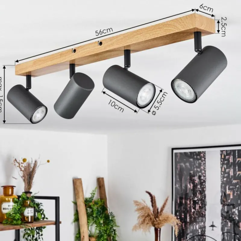 hofstein Plafonnier Javel Couleur bois, Noir, 4 lumières