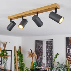 hofstein Plafonnier Javel Couleur bois, Noir, 4 lumières